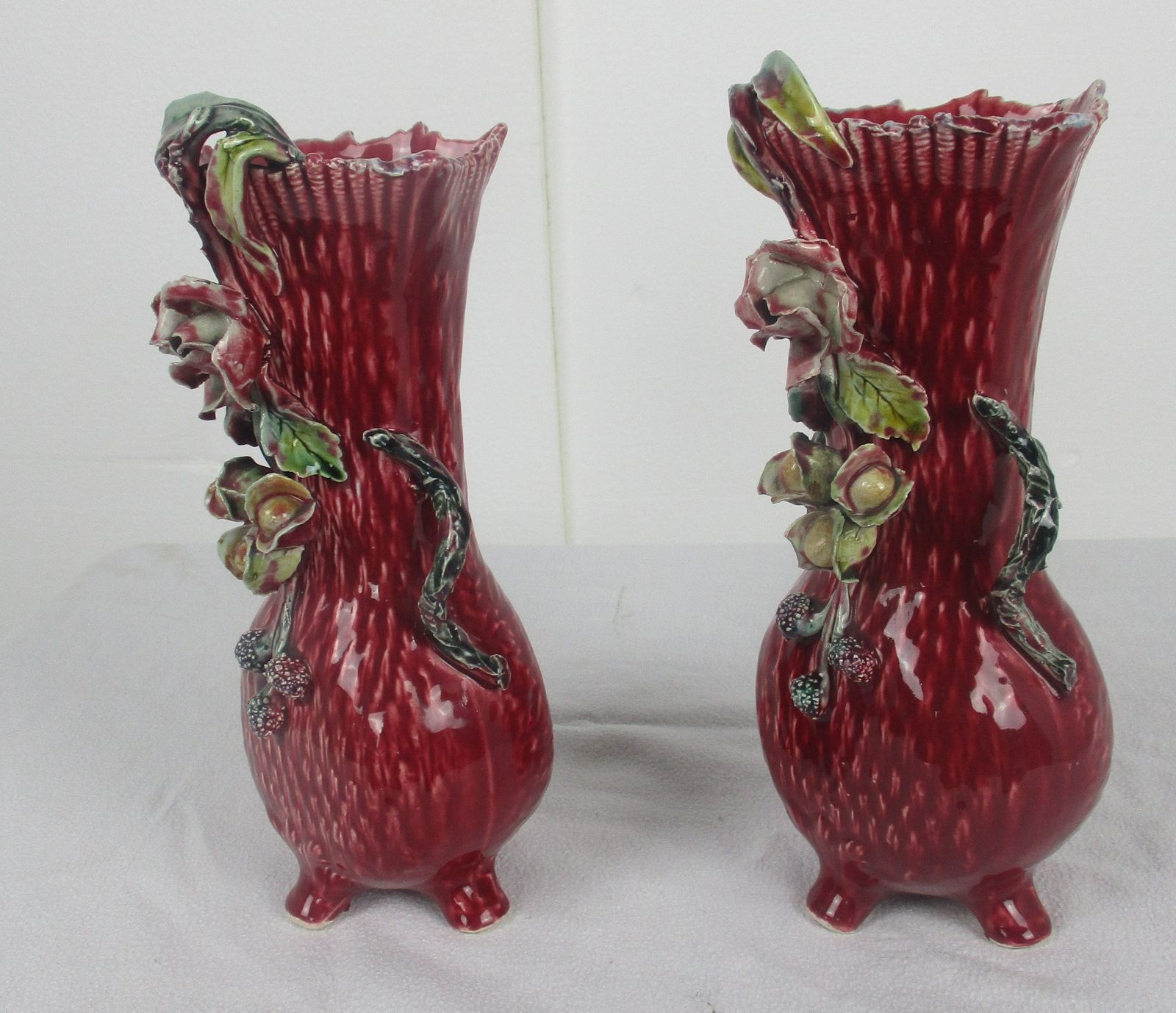Set Of 2 Pair French Barbotine Majolica Vases Planters Centerpiece Gorgeous Flow photo Home Decor