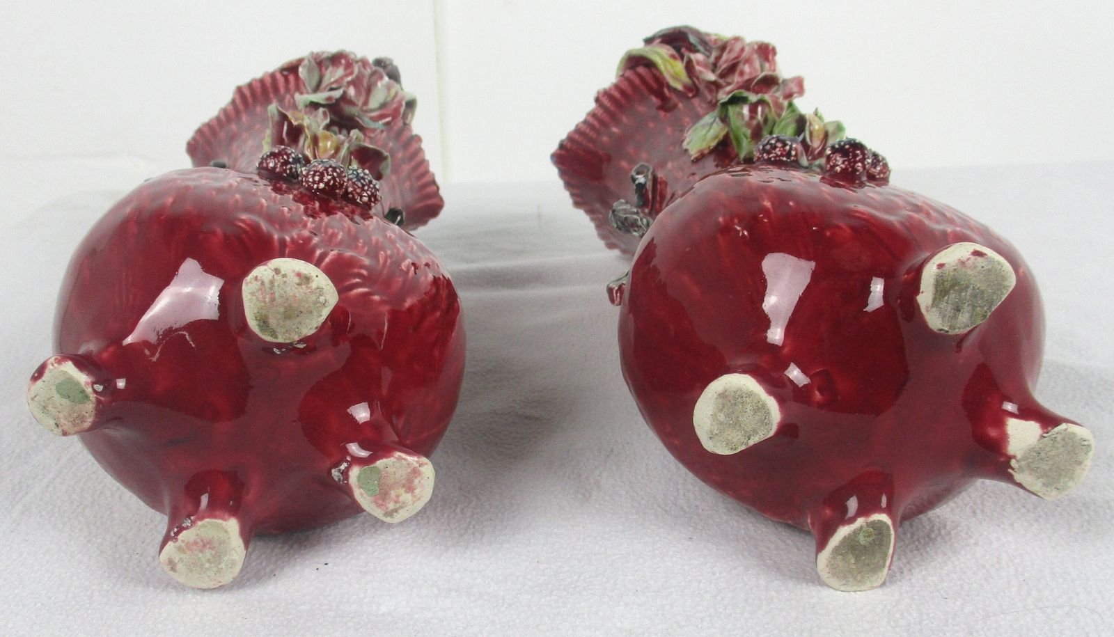 Set Of 2 Pair French Barbotine Majolica Vases Planters Centerpiece Gorgeous Flow photo buy