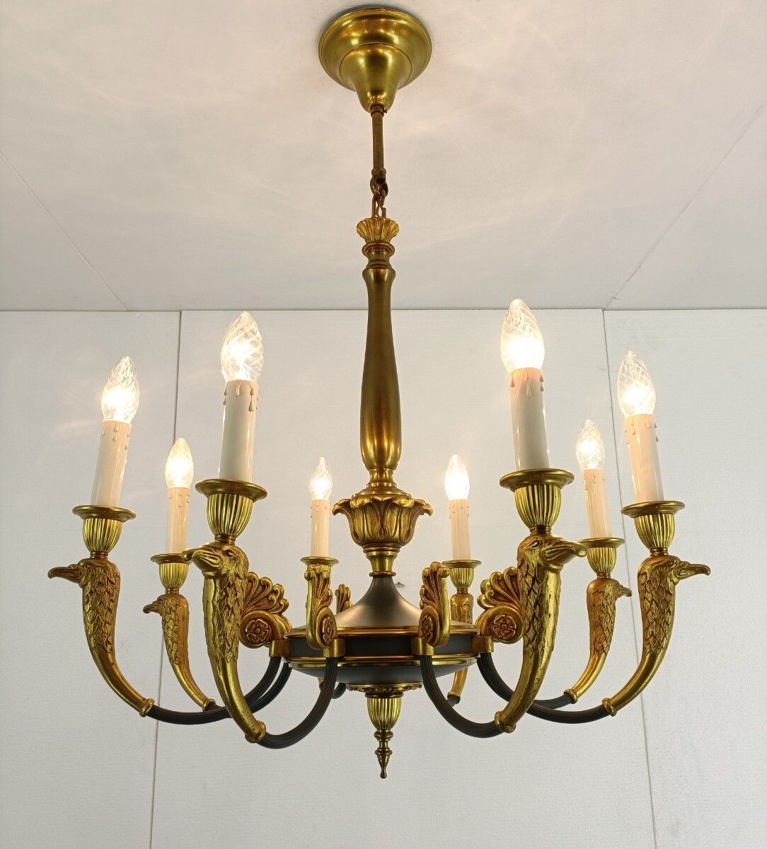 Bronze Doré Brass Antique Art Nouveau Empire Chandelier France 8 Lights Gorgeou photo Lighting