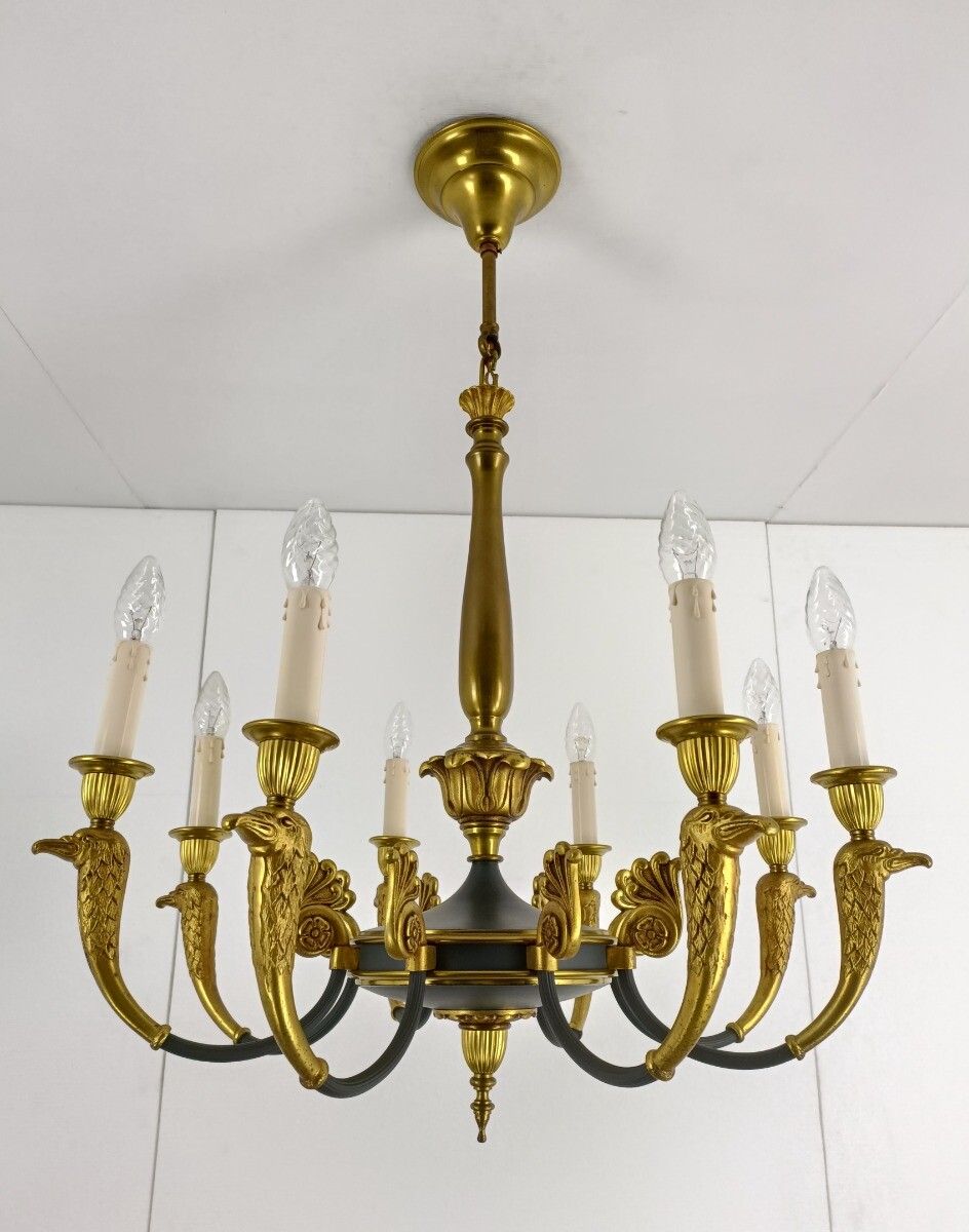 Bronze Doré Brass Antique Art Nouveau Empire Chandelier France 8 Lights Gorgeou photo buy