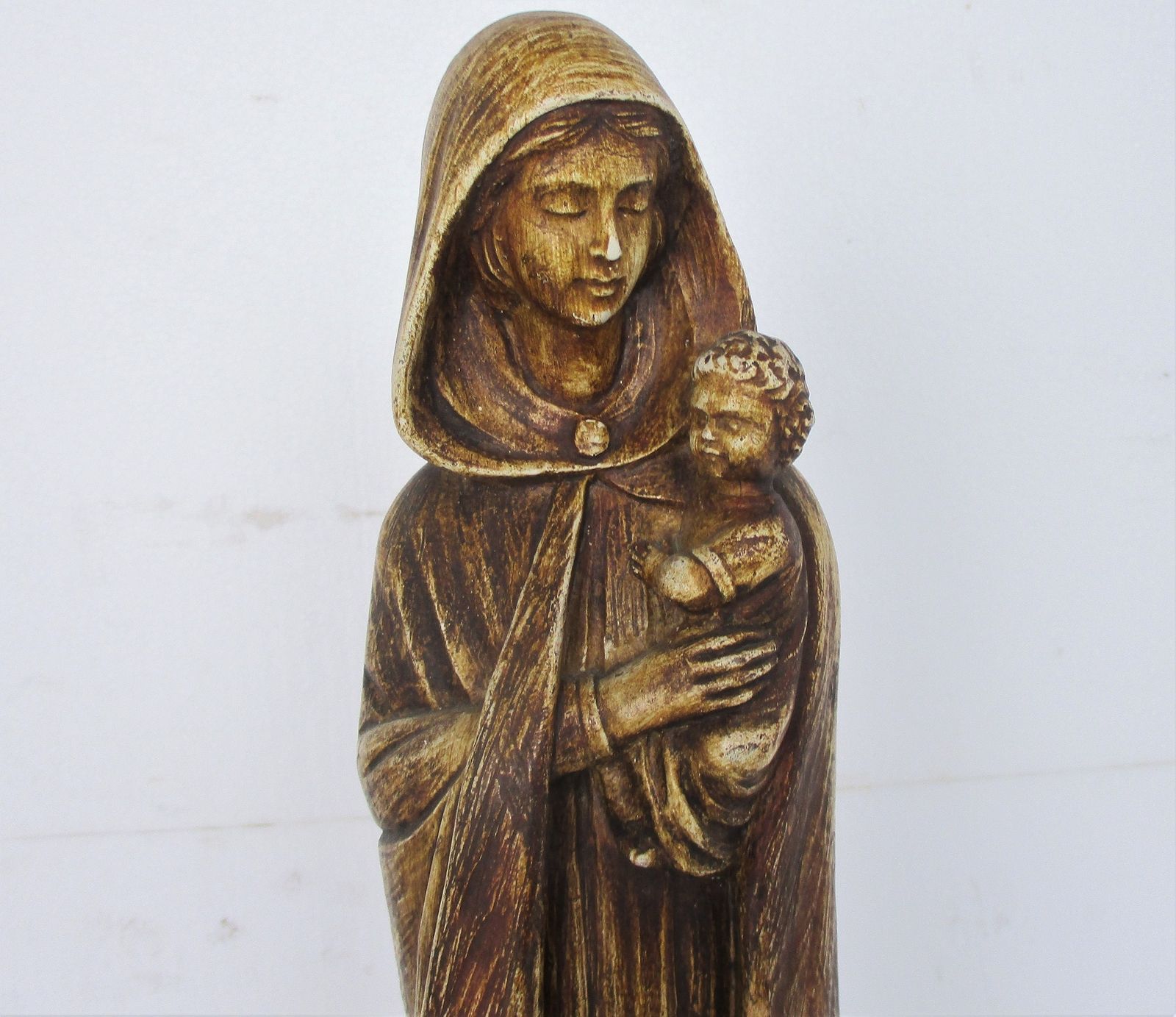Statue Virgin Mary Madonna Infant Child Plaster Marked Arnova Art Deco Style 199 photo for sale