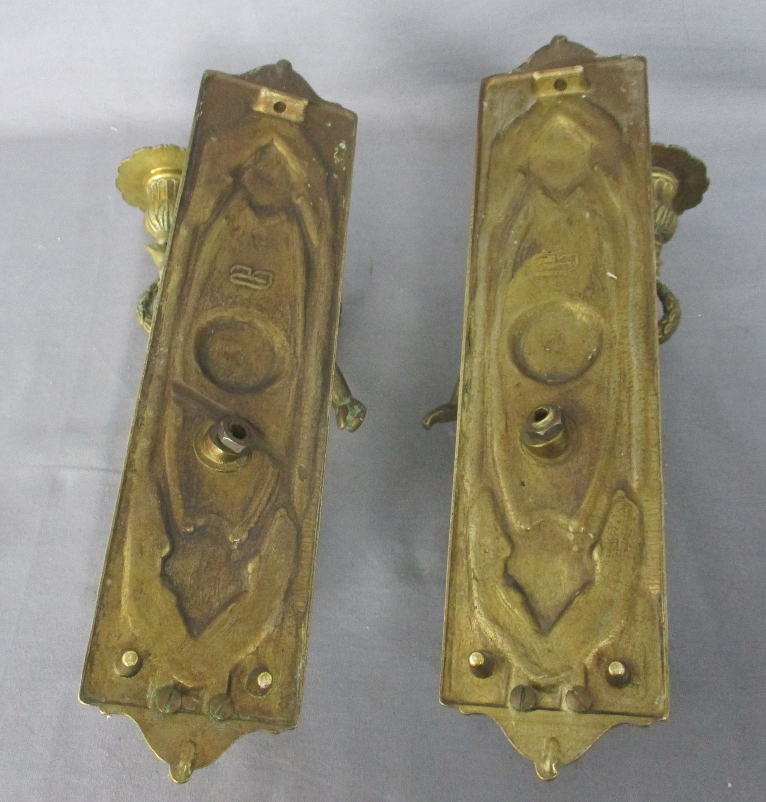 Pair Gorgeous Wall Mounted Sconces Candle Holders Putti Cherub Angels Brass Mark photo buy