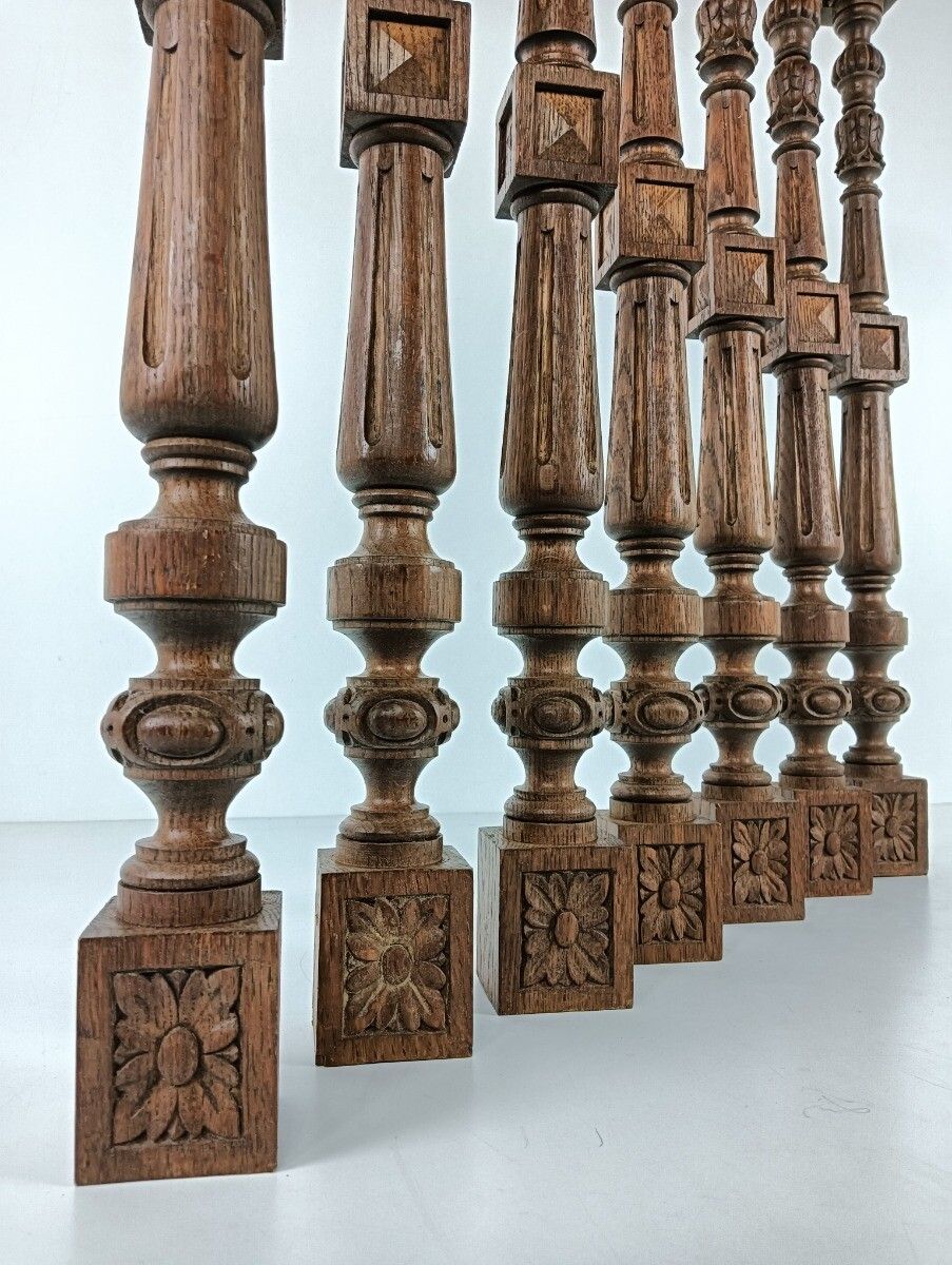 Set Of 7 Corbels Poles Finials, Salvaged Architectural Carved Wood Antique Recla photo vinterior