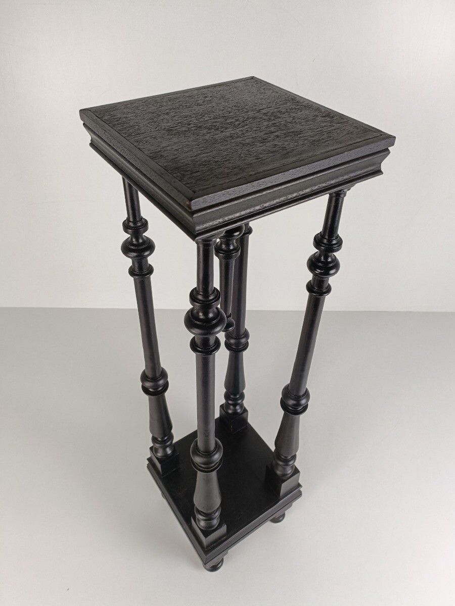 Black Lacquered Wood Wooden Pedestal Plant Bonsai Stand Console Spindles Two Tie photo vinterior