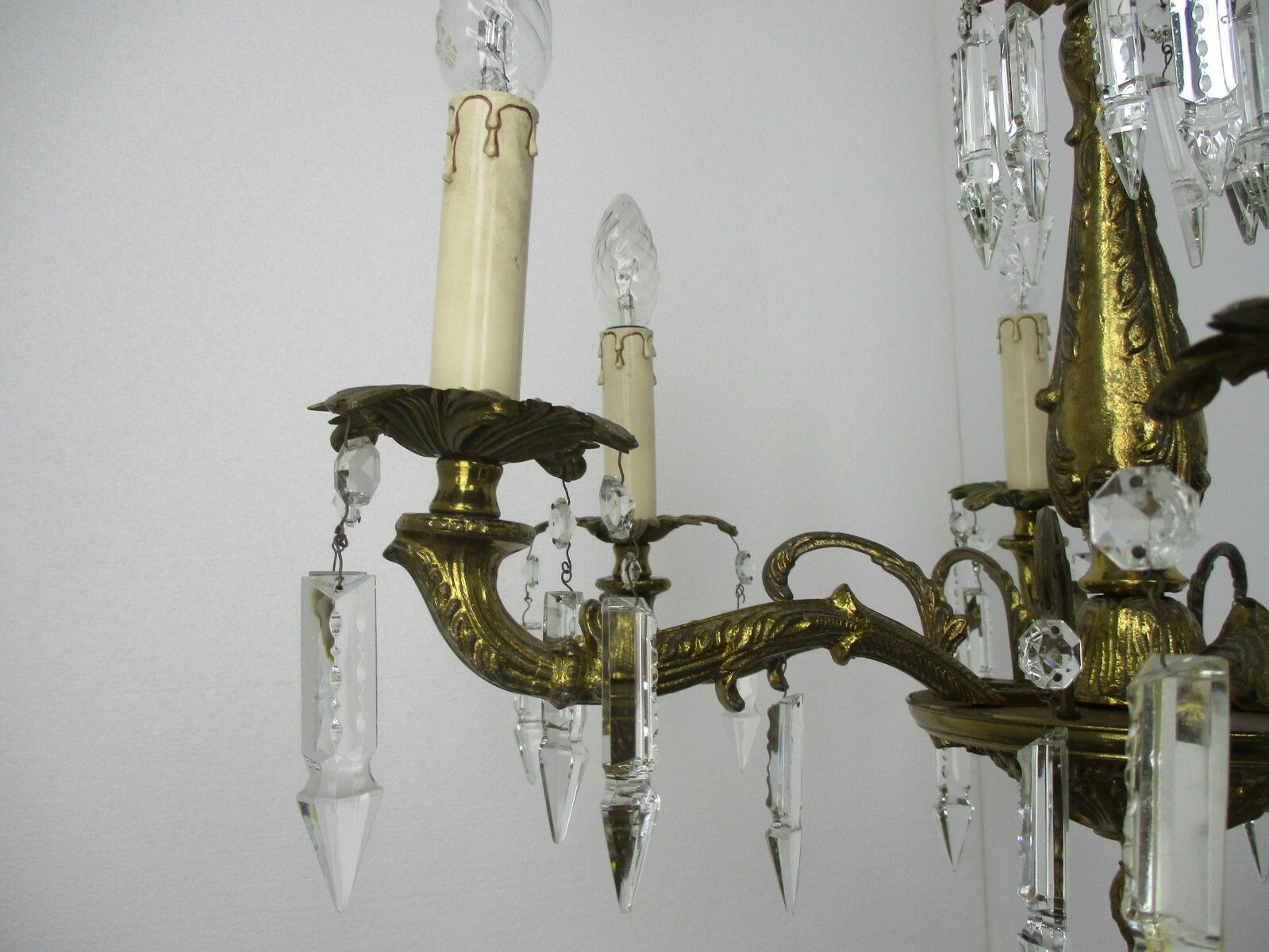 6 Arm Lights Chandelier Revival French Empire Style Brass Ornate Prisms Wow photo Lighting