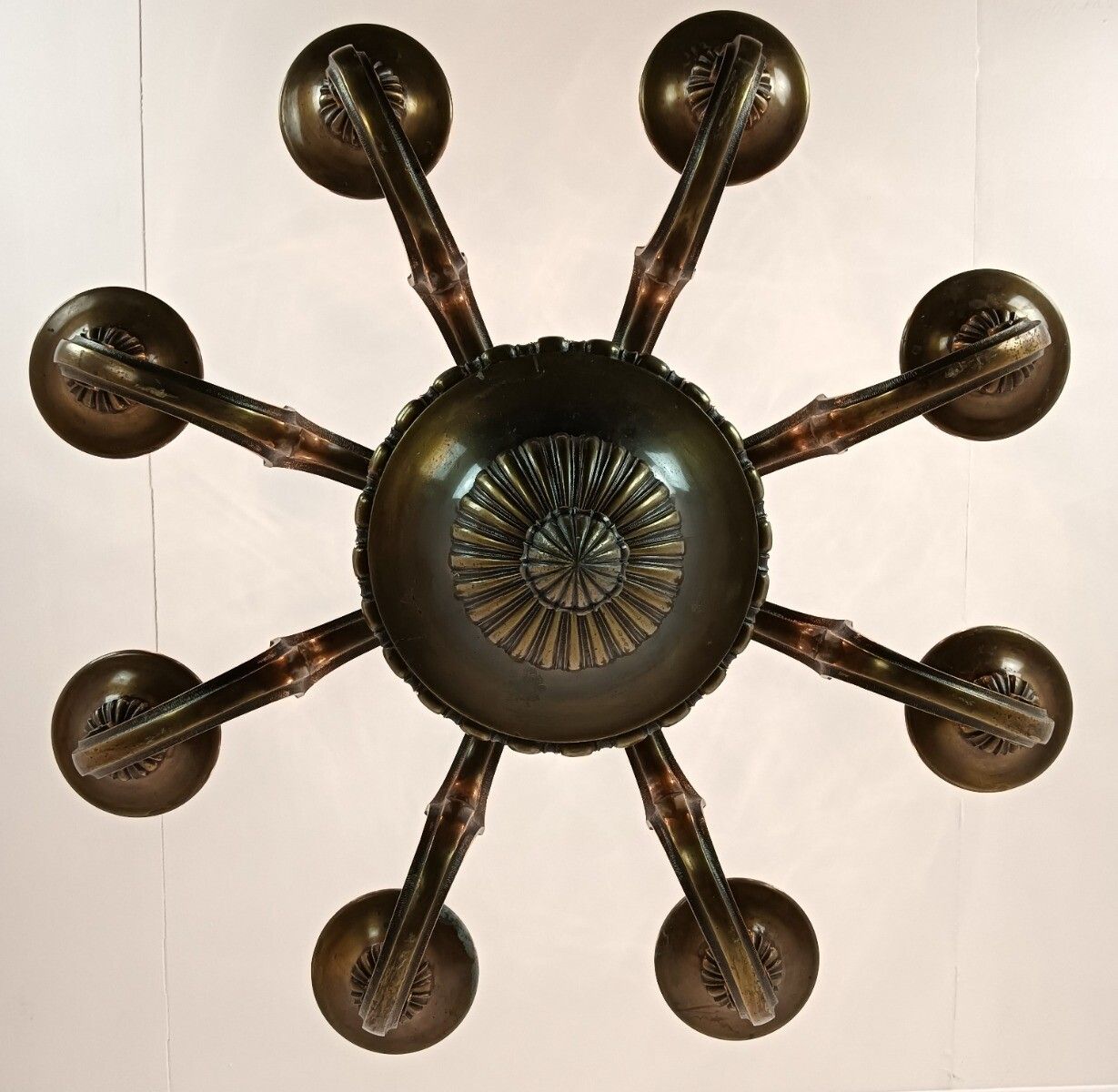 Impressive Bronze Chandelier Flemish Dutch Style Heavy 8 Lights Extremely Rare photo vintage