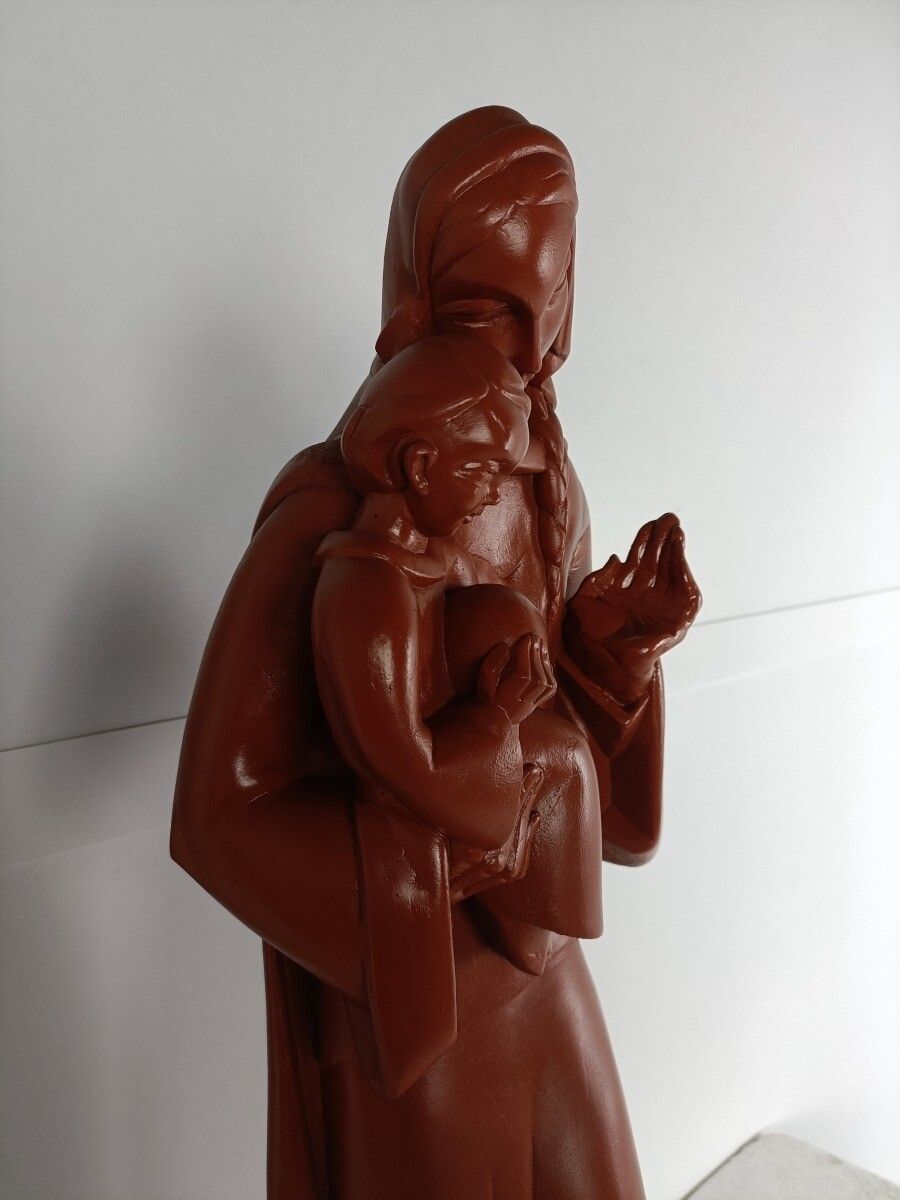 Large Art Deco Antique Statue Virgin Mary Madonna With Infant Albert Poels photo vintage