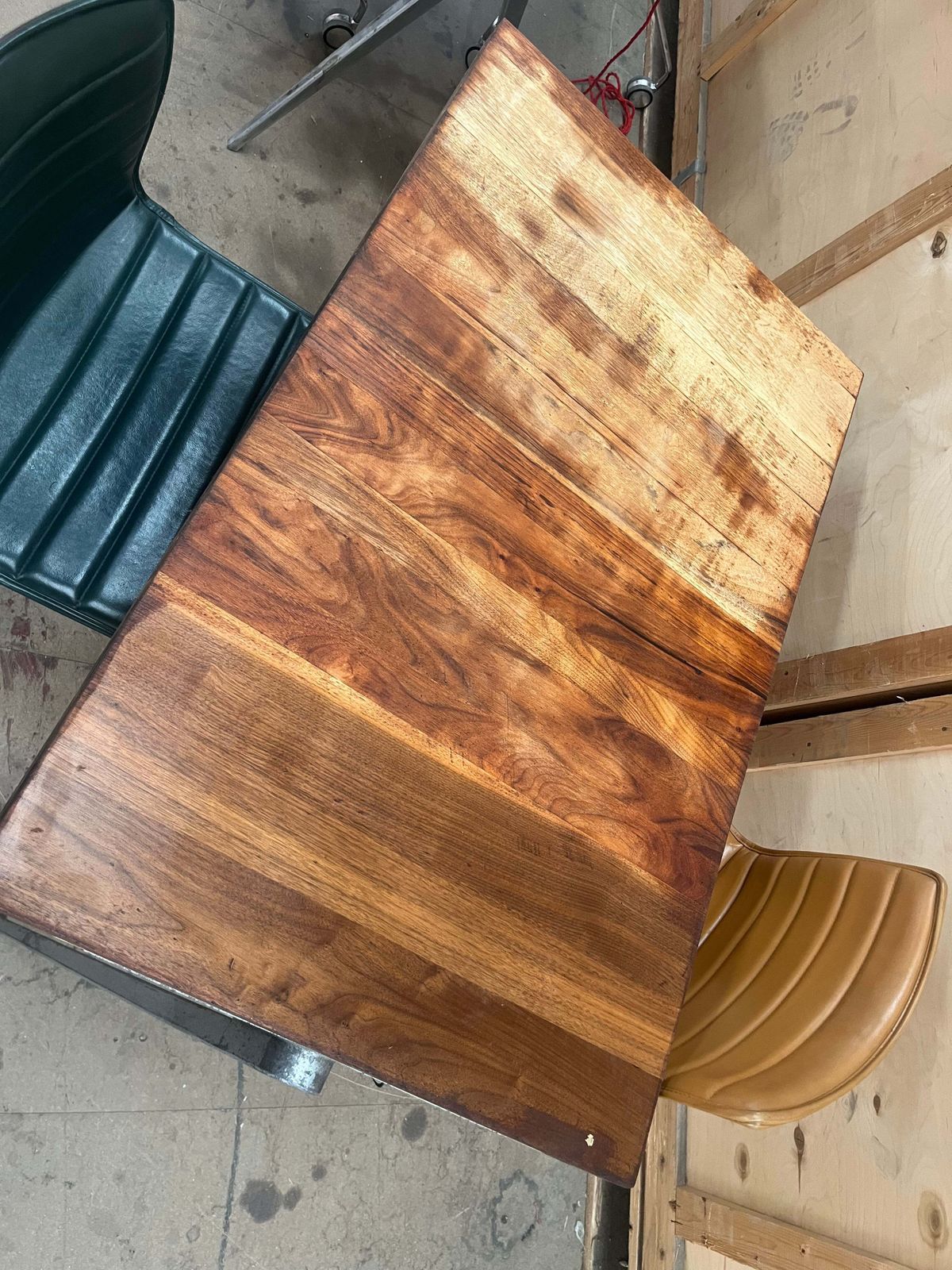 1950s James Leonard Compass Leg Desk With Reclaimed Oak Top photo Furniture