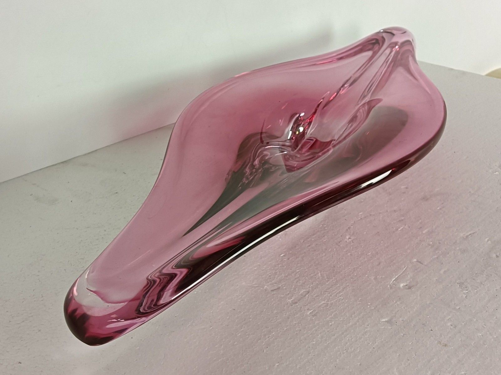 Murano Italy Bowl Dish Centerpiece Cranberry Clear Art Glass Vintage Gorgeous Xl photo vinterior