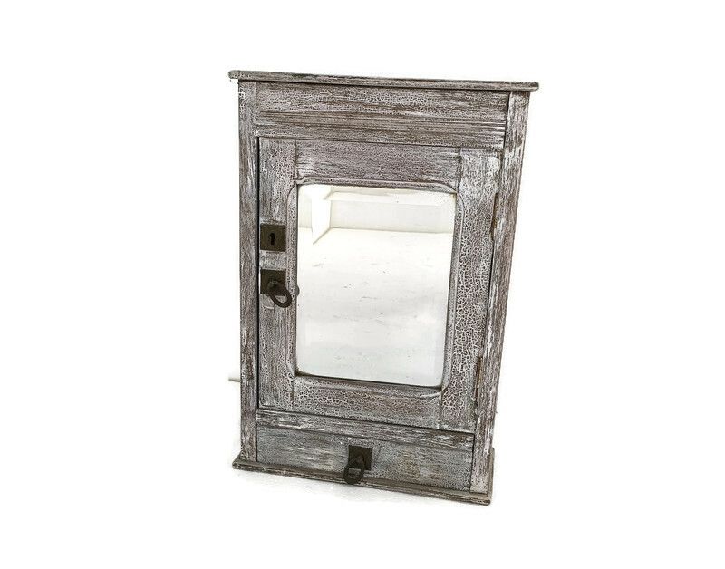 Antique Medicine Apothecary Cabinet Beveled Glass Painted White, Barn Farmhouse