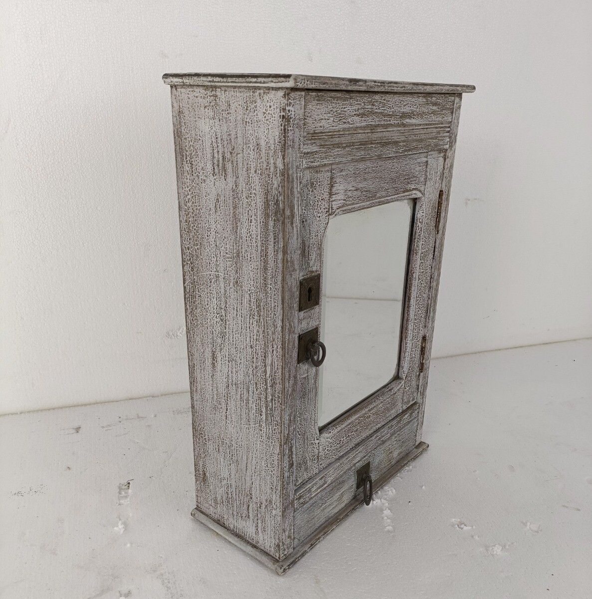 Antique Medicine Apothecary Cabinet Beveled Glass Painted White, Barn Farmhouse photo furniture