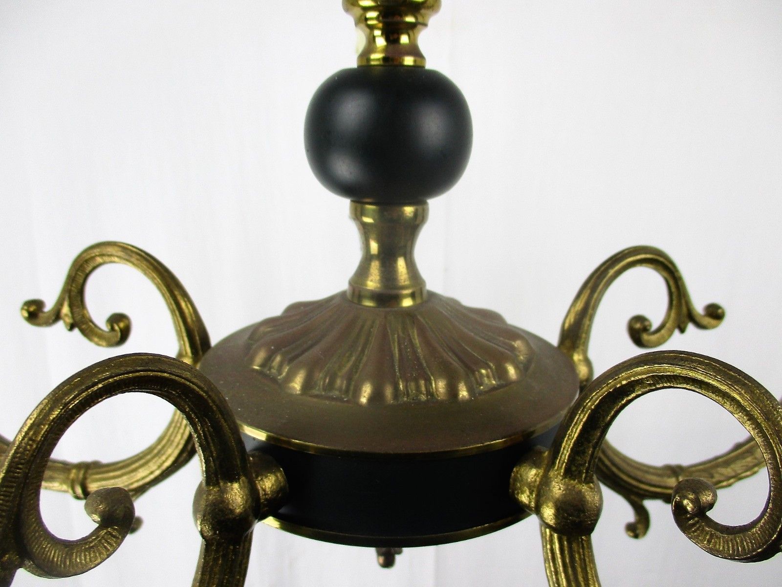 photo for sale French Empire Pan Chandelier Green Wood Tole Brass 5 Arms Hollywood Regency