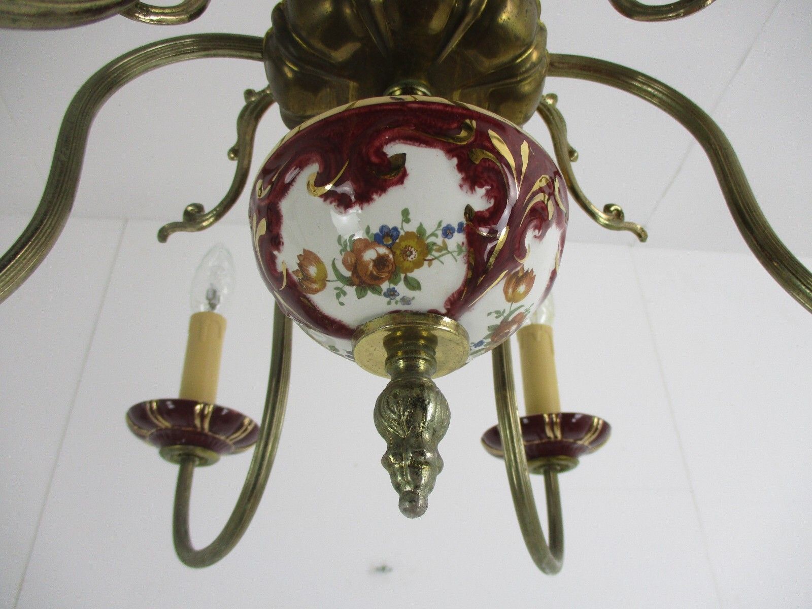 Chandelier 6 Arms Lights Ceramic Porcelain Ceramic Brass Italian Style Flowers photo 372.0