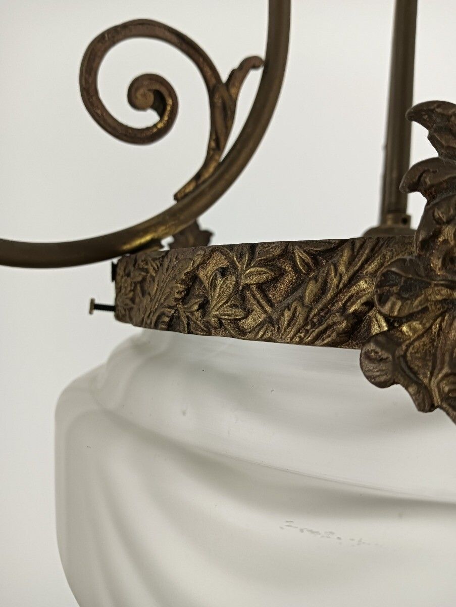 photo for sale Art Deco Antique Chandelier 4 Lights 4 Arm Glass Flower Shades Brass Gorgeous