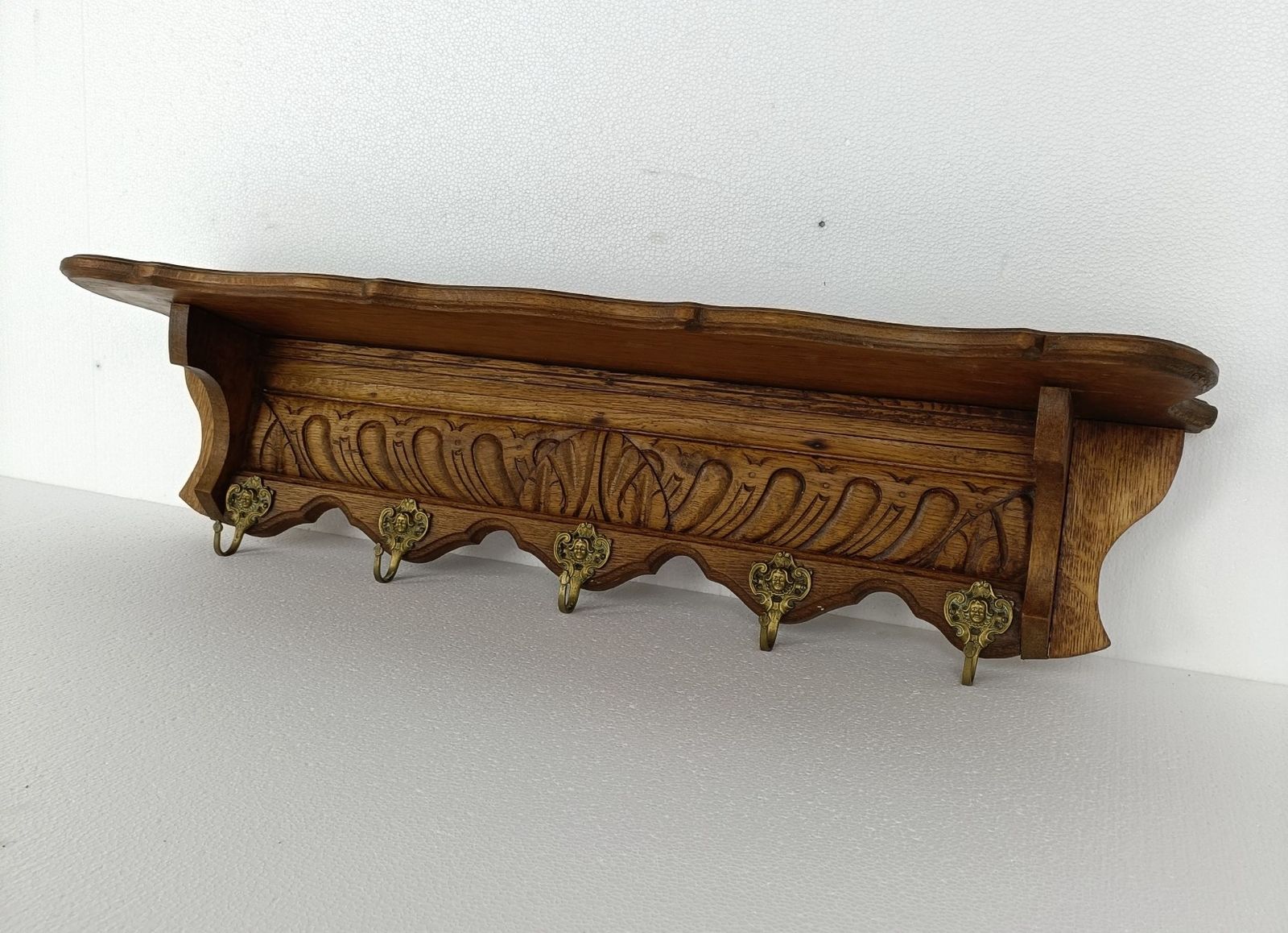 Xl Hand Carved Wood French Oak Coat Hat Kitchen Hallway Rack Antique