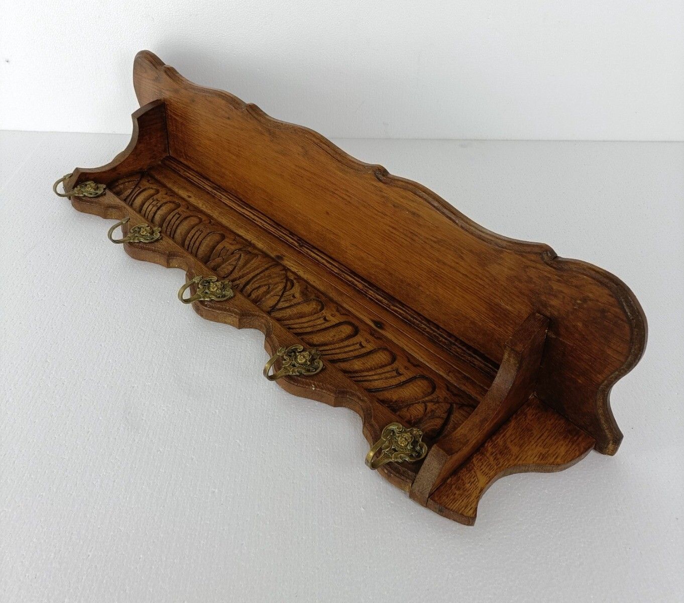 Xl Hand Carved Wood French Oak Coat Hat Kitchen Hallway Rack Antique photo for sale