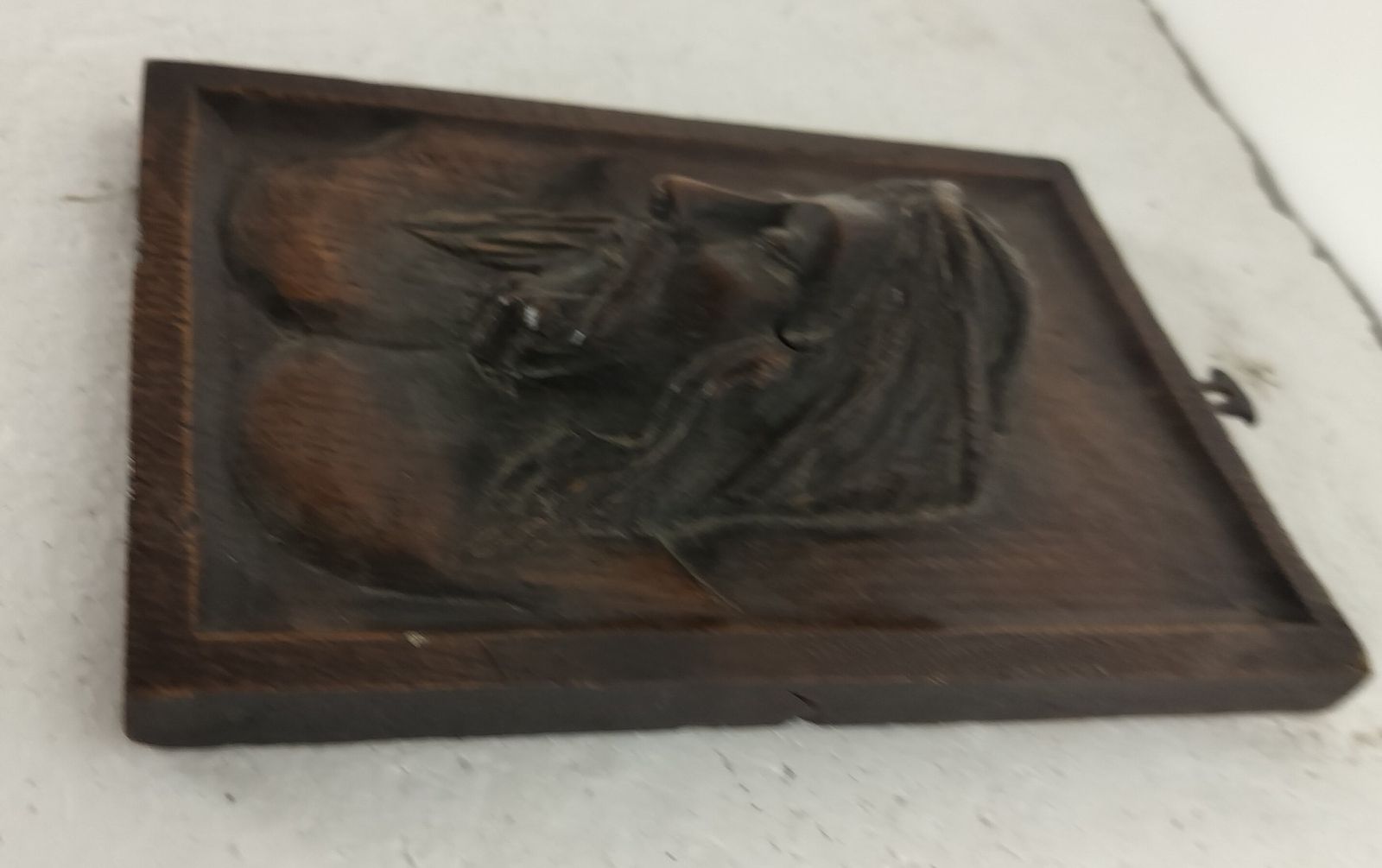 Small Hand Carved Wood Wooden Wall Panel Hanging Jesus Christ Face Lovely Vintag photo vintage
