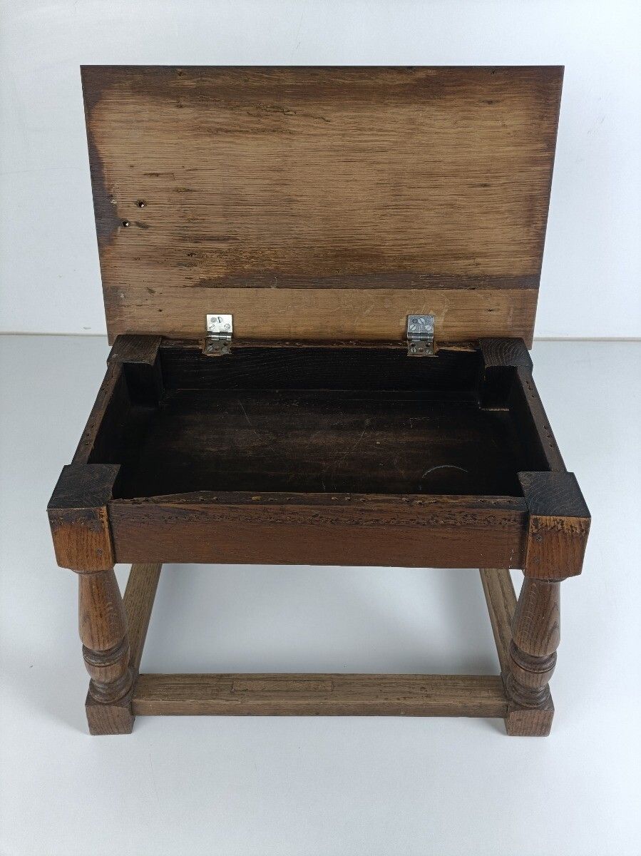 Antique Barn Style Side Table  Oak Carved Tapped Wood Desk Quilting Sewing Table photo buy