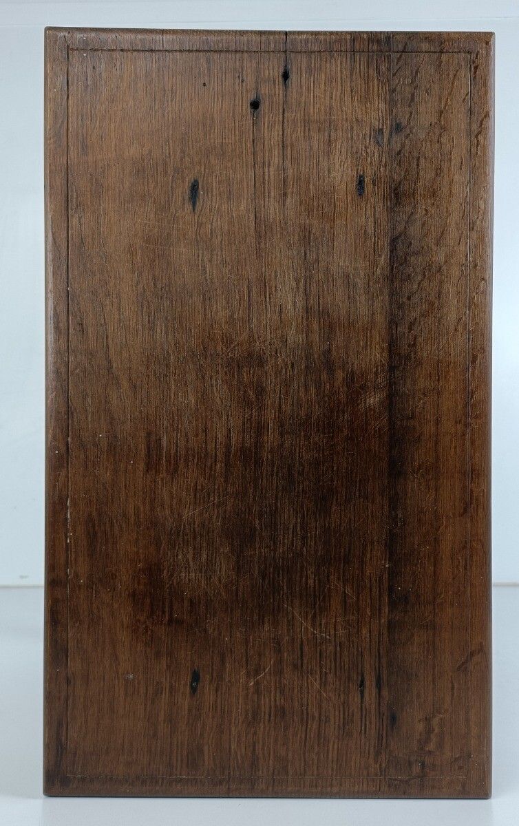 Furniture Antique Barn Style Side Table  Oak Carved Tapped Wood Desk Quilting Sewing Table photo