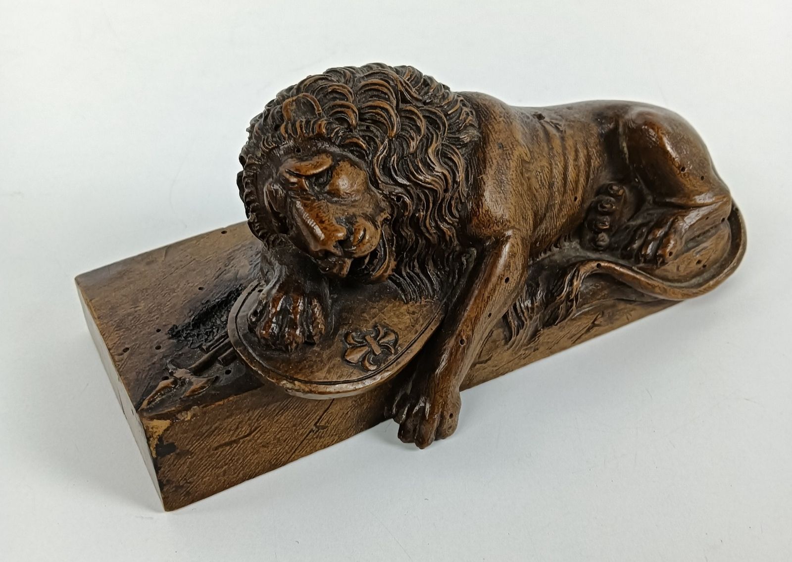 Antique Hand Carved Wooden Wood French Lion Figurine Carving Sculpture 19th Cent photo buy