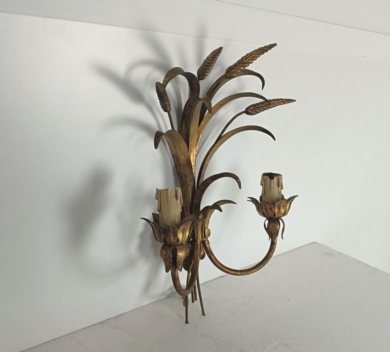 Mid Century Modern Wall Sconce Gold Metal Hollywood Regency Sheaf Of Wheat Gorge photo buy