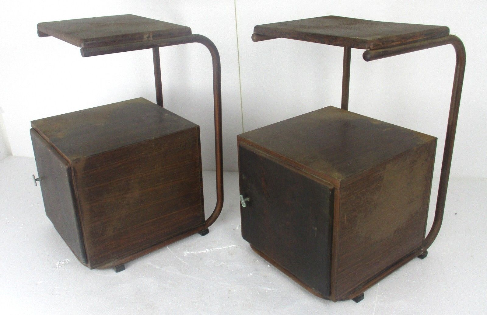 photo for sale Pair Industrial Nightstands Mid Century Designed By Hermann Friedrich Mertens