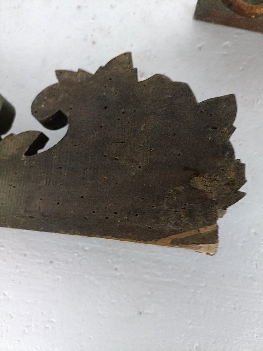 Antique Pair Corbels Hand Carved Wood  Architectural Reclaimed  Salvaged Lions G photo vintage
