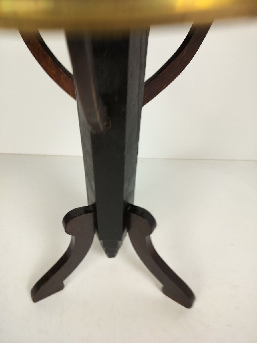 Beautiful Tripod Small Side Occasional Table Pedestal Wood Brass Trims Vintage photo furniture