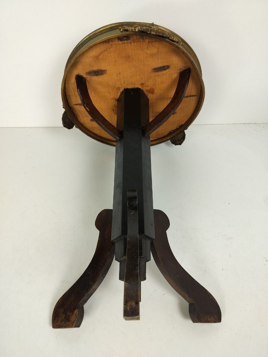 Beautiful Tripod Small Side Occasional Table Pedestal Wood Brass Trims Vintage photo vintage