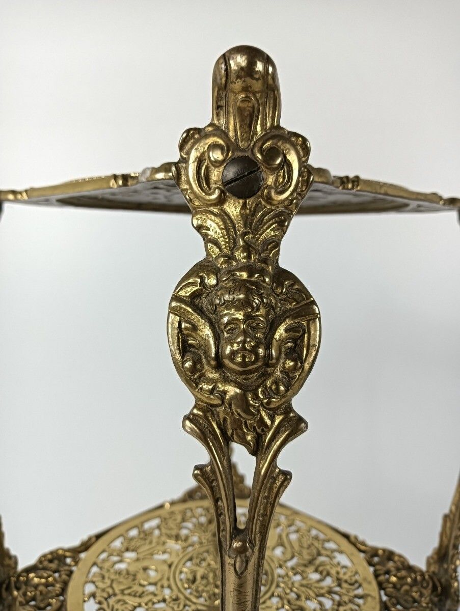 Ornate French Brass Pedestal Table Plant Stand 3 Tier Hollywood Regency  Style V photo Home Decor