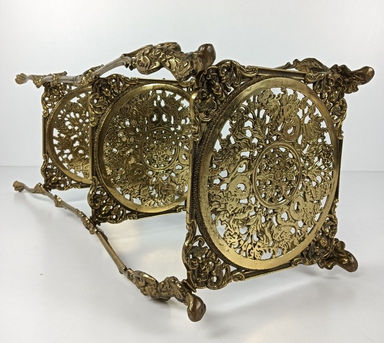 Ornate French Brass Pedestal Table Plant Stand 3 Tier Hollywood Regency  Style V photo vinterior