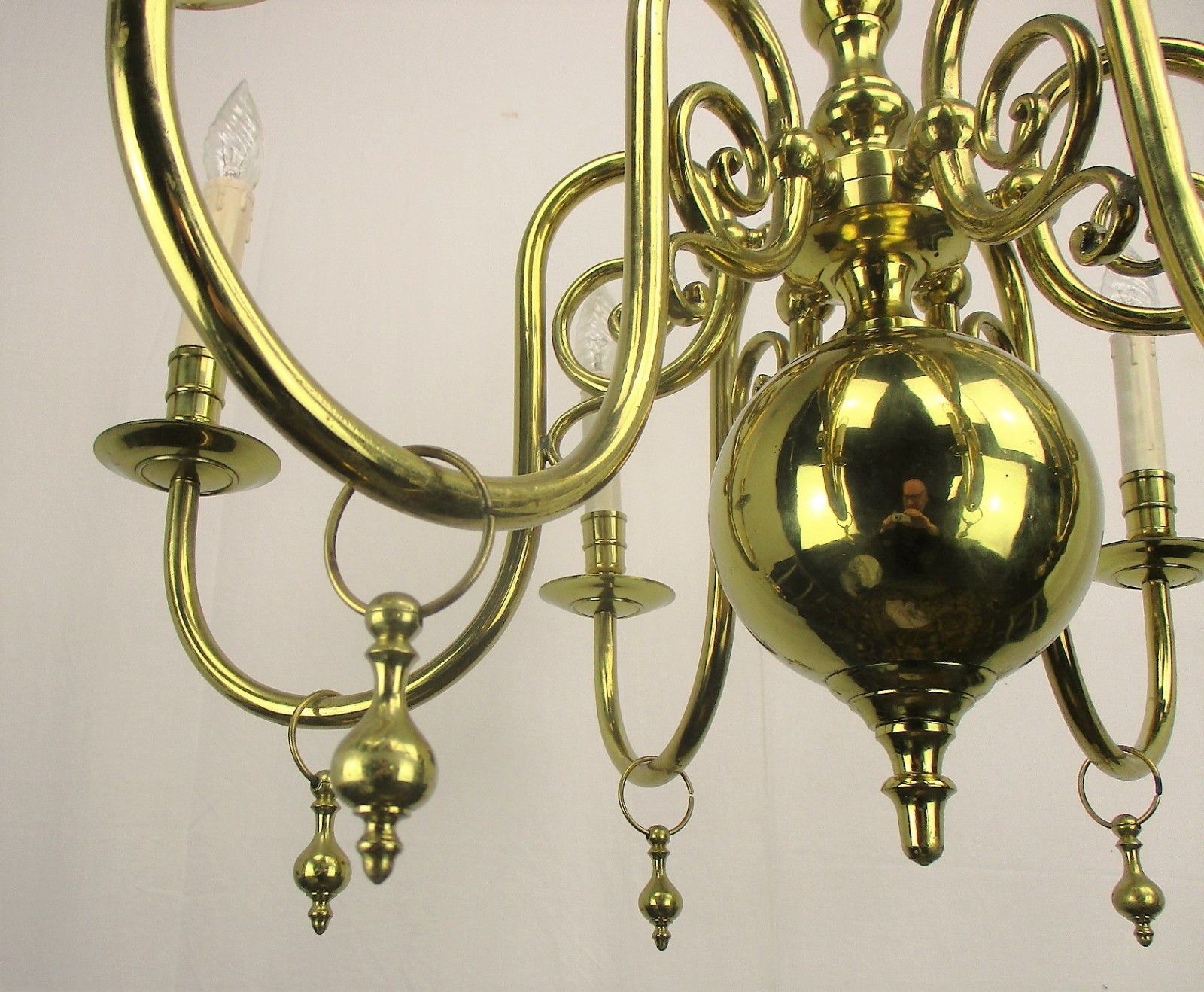 photo for sale Lovely Brass Chandelier 6 Lights Arms  With Gold Toned Bells Hollywood Regency