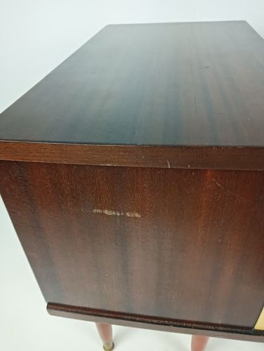 567.0 Couple Vintage Nightstands End Tables Cabinets Two Toned Wood Veneer Bedroom Tab photo
