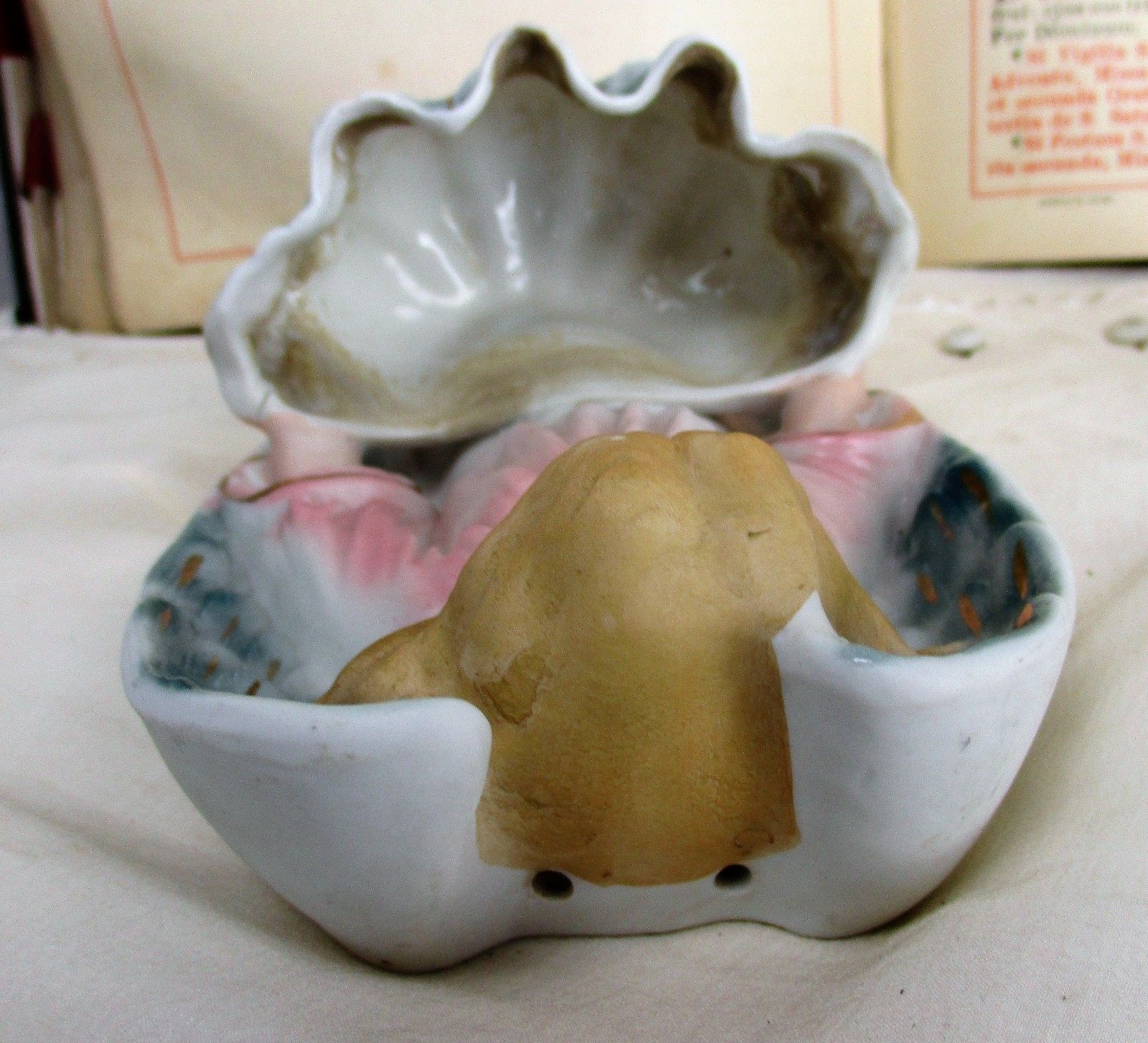 L French Holy Water Font Angel Hand Painted Bisque Gorgeous Collector Htf 8.66" photo vintage