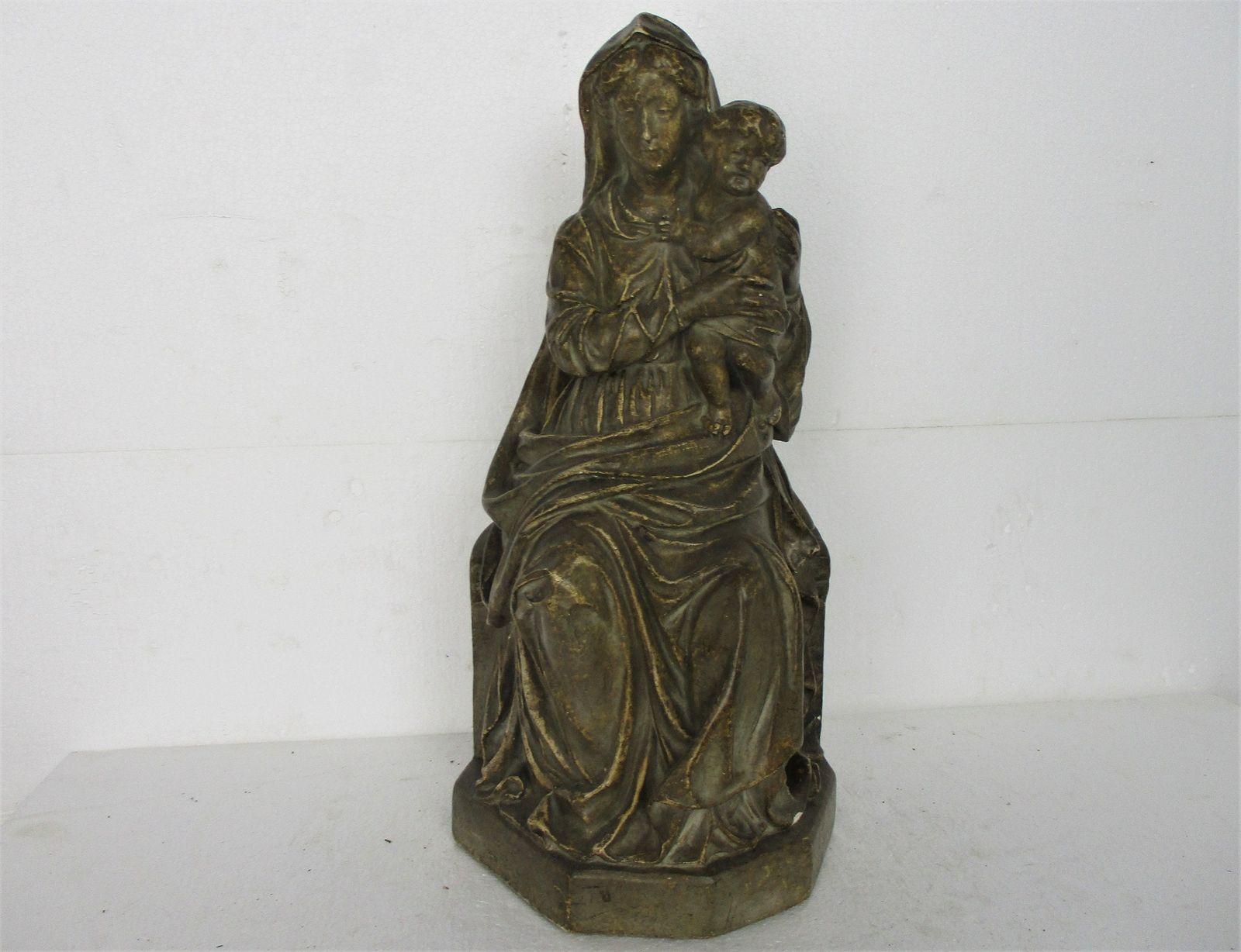Vintage Statue Sitting Our Lady Virgin Mary Infant Sedes Sapientiae Plaster Gorg photo furniture
