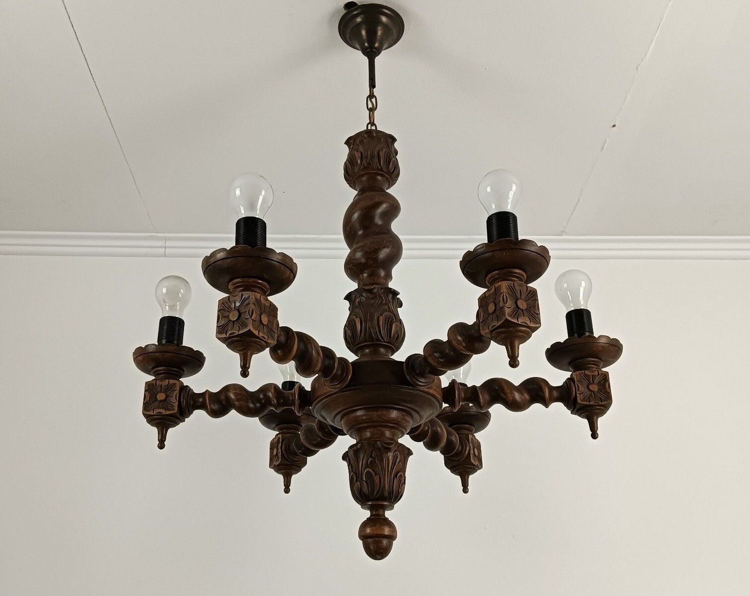 Lighting Barley Twist Twisted Wood Chandelier 6 Lights Arm Vintage Beautiful Farmhouse Ba photo
