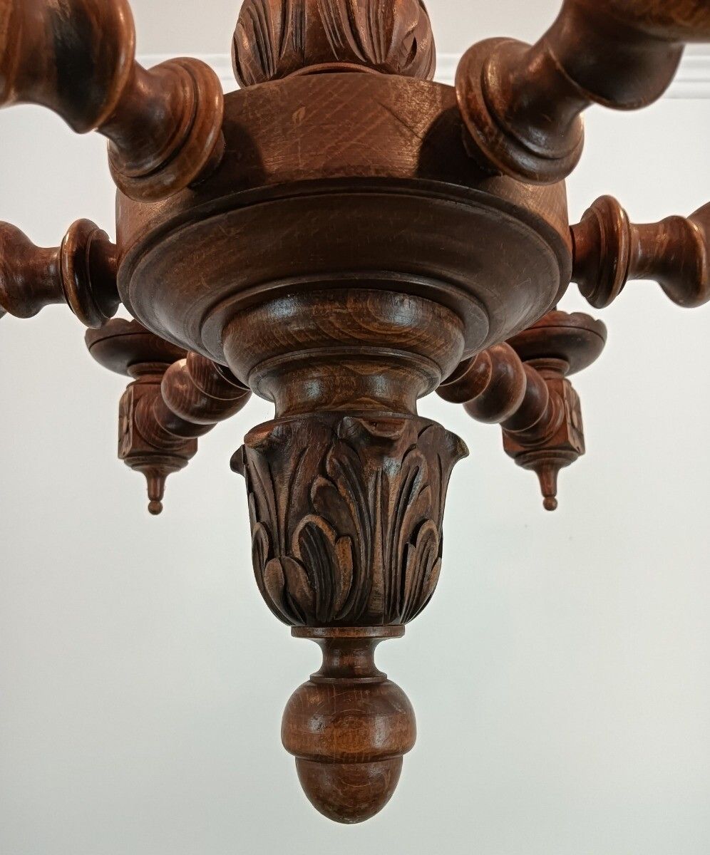 photo vinterior Barley Twist Twisted Wood Chandelier 6 Lights Arm Vintage Beautiful Farmhouse Ba