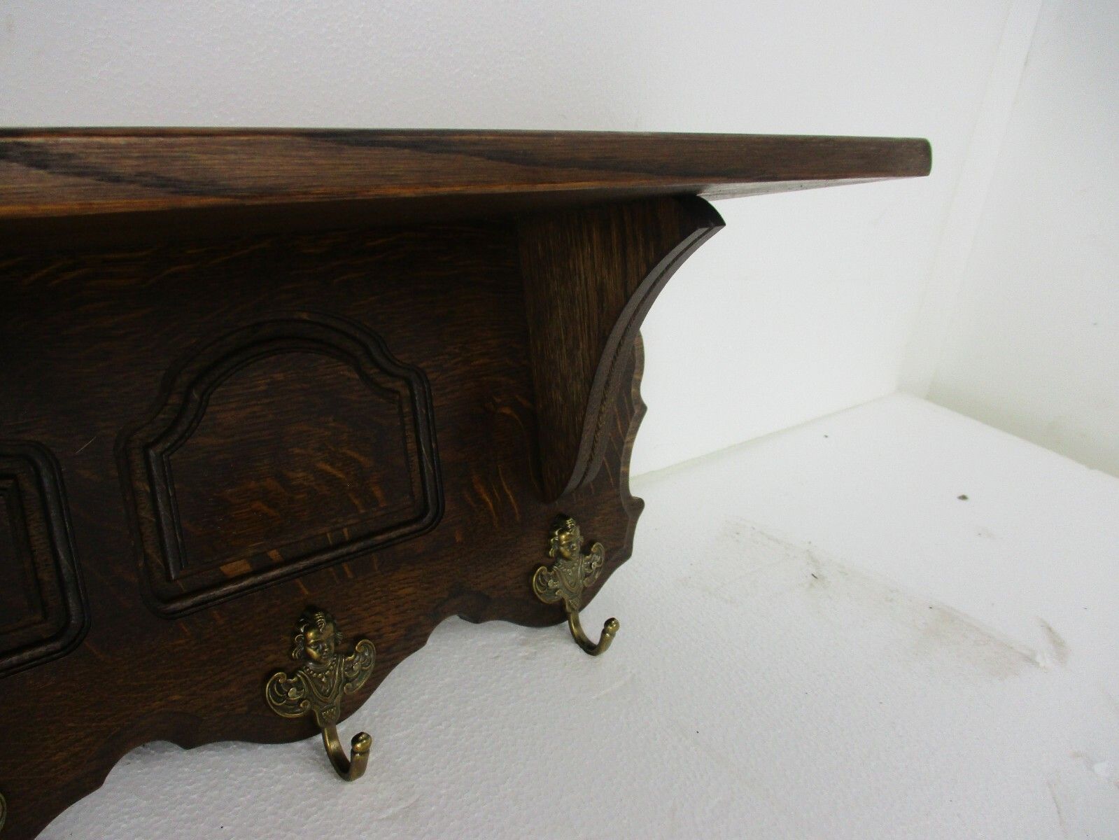 Xl Hand Carved Wood Oak Coat Hat Kitchen Hallway Rack Antique Gorgeous photo Furniture