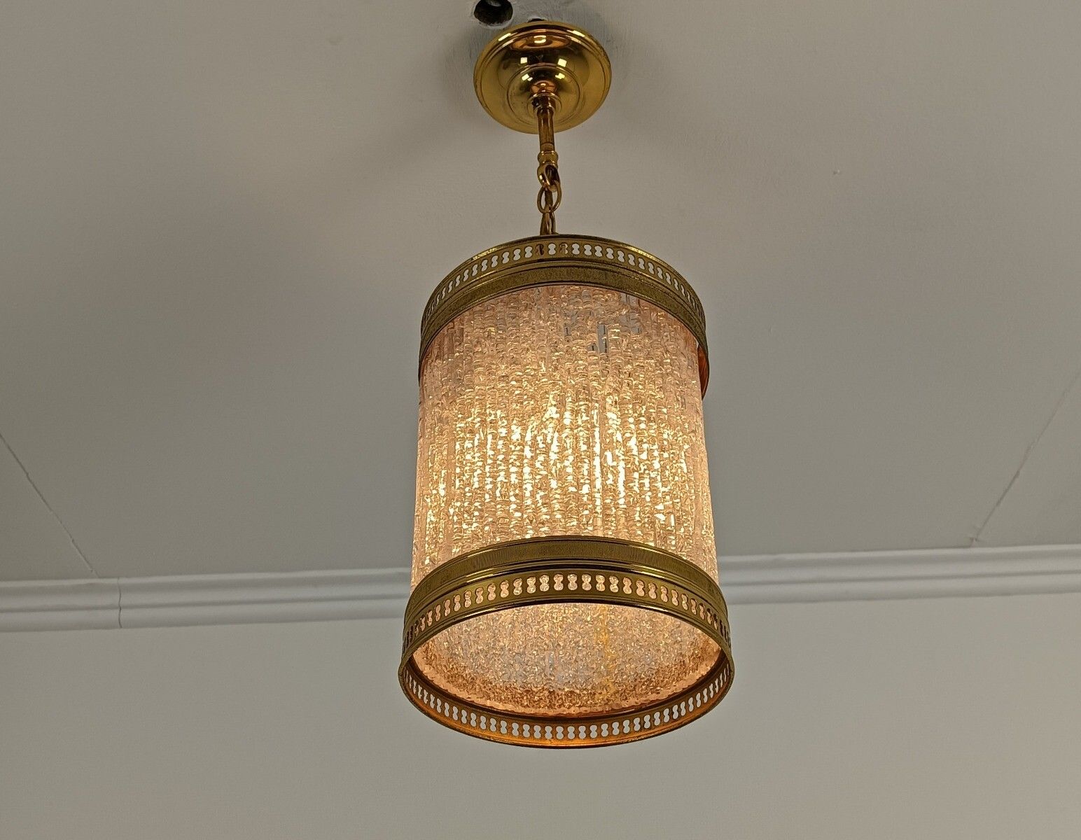 Pendant Chandelier Fixture Spelter Frosted Plastic Very Special Vintage 1 Light photo 162.0