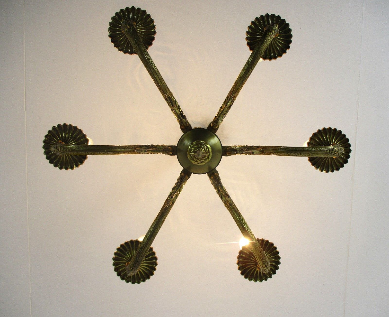 Impressive Chandelier Bronze 6 Lights Arm Ornate  Hollywood Regency Empire Style photo vintage