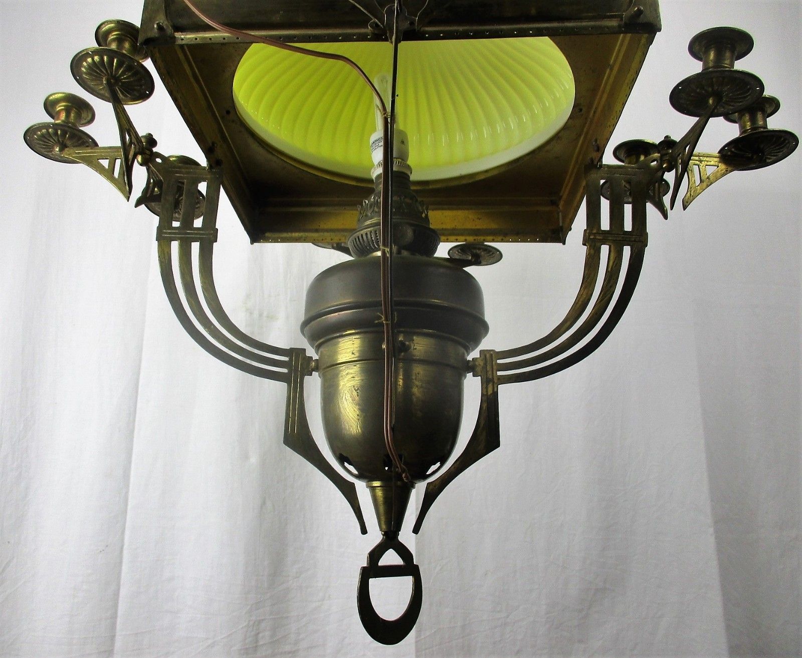 Impressive Chandelier Arts & Crafts Bauhaus Art Deco Brass Yellow Opaline Shade photo furniture