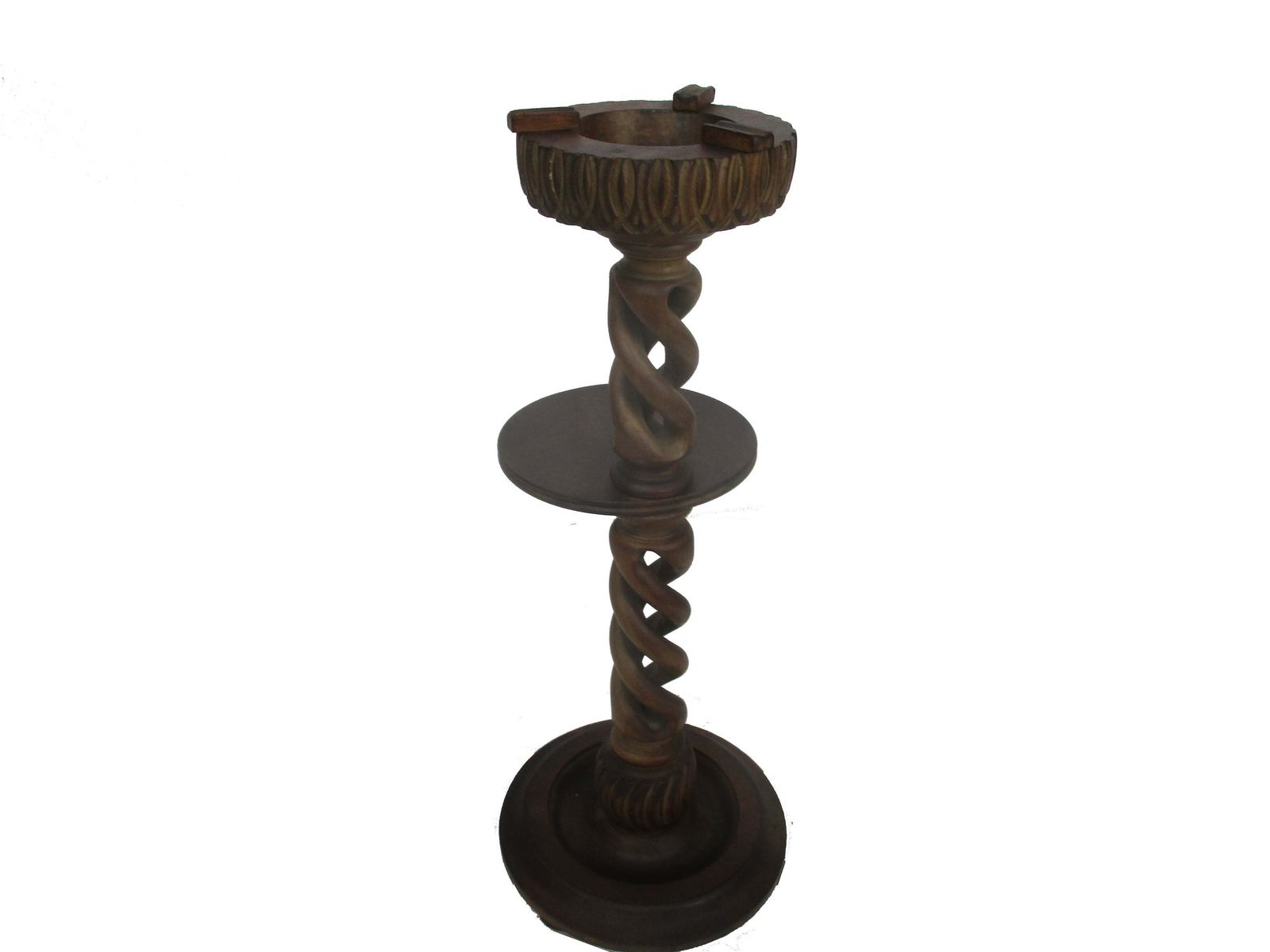 Vintage Carved Wood Open Barley Twist Pedestal Display Table Plant Bonsai Flower photo vintage