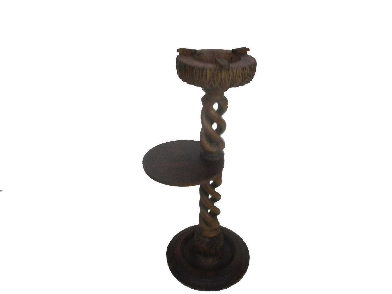 photo furniture Vintage Carved Wood Open Barley Twist Pedestal Display Table Plant Bonsai Flower