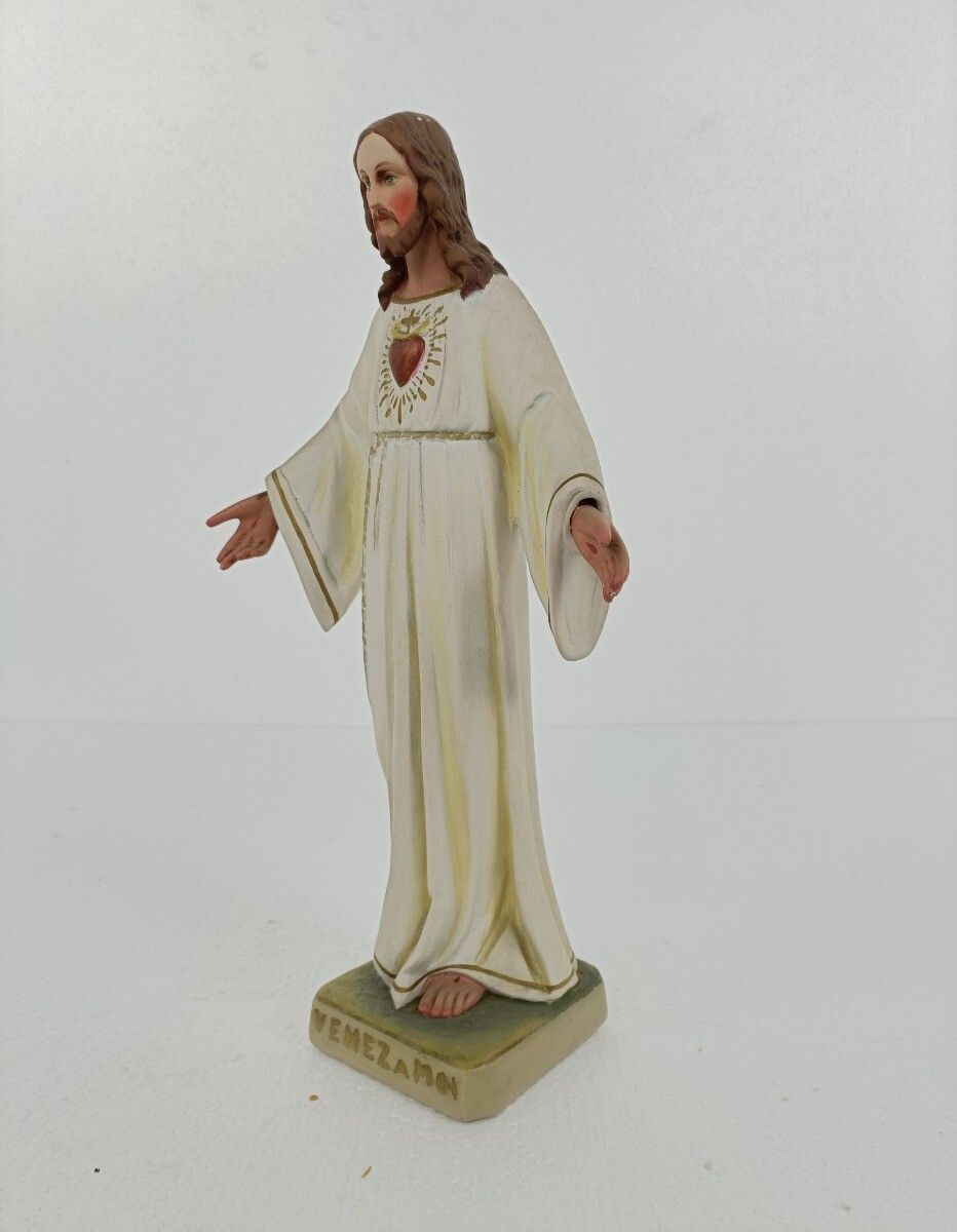 Large Statue Jesus Christ Sacred Heart Open Arms Polychrome French Venez Chez Mo photo buy