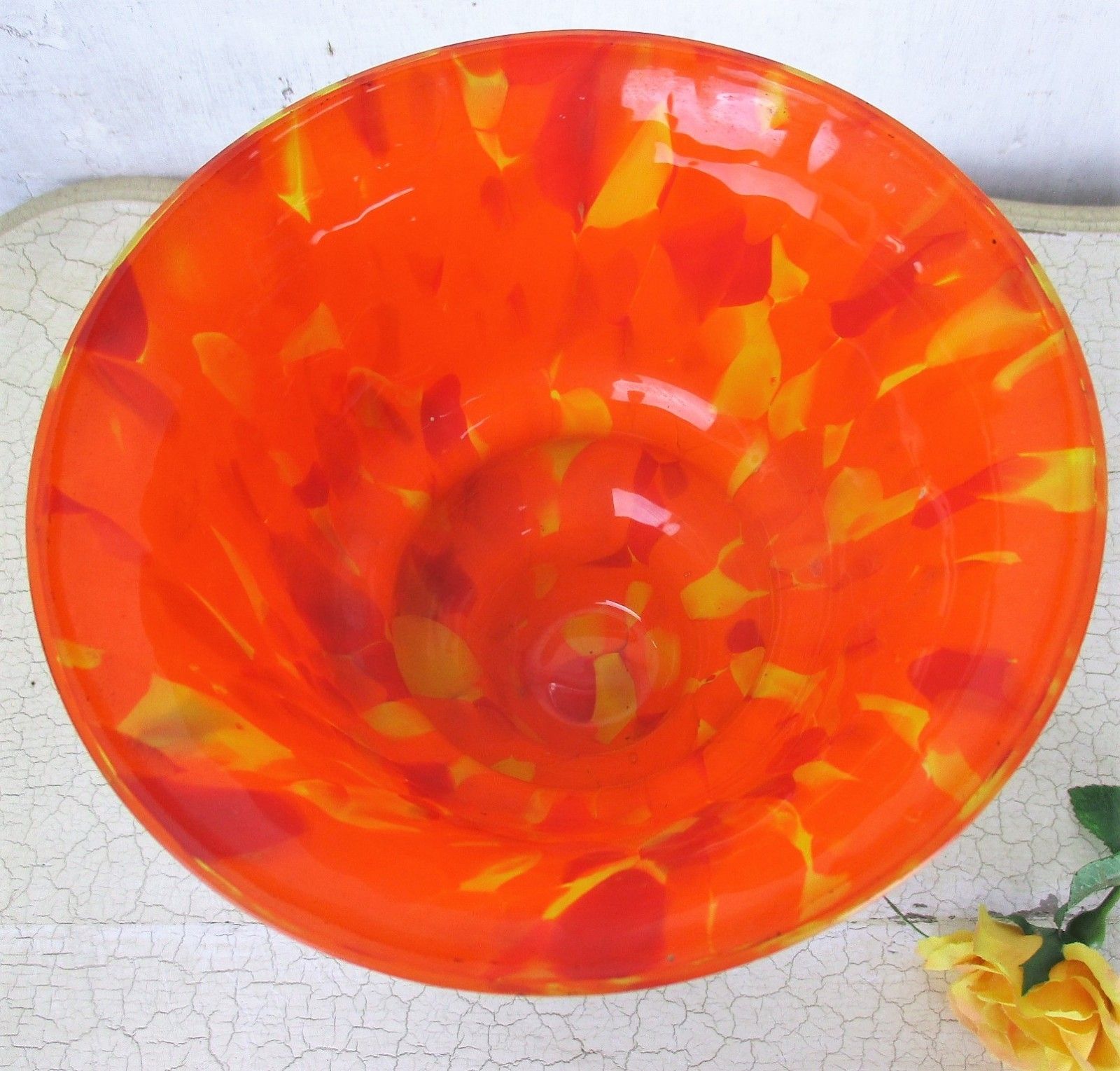 Vase Chalice Millefiori Art Glass Orange Yellow Black Base Funky 7.87" photo 71.0