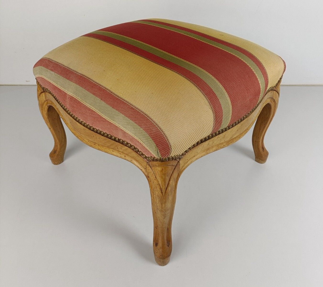Large Antique  Footstool Foot Rest Wood Fabric  Ottoman Louis XV Style photo for sale