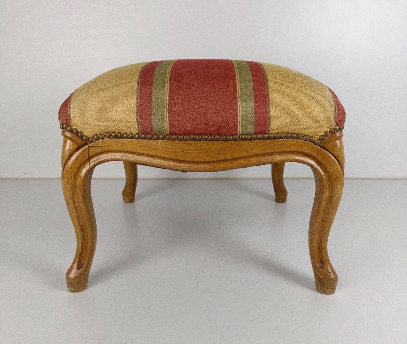 Large Antique  Footstool Foot Rest Wood Fabric  Ottoman Louis XV Style photo 324.0