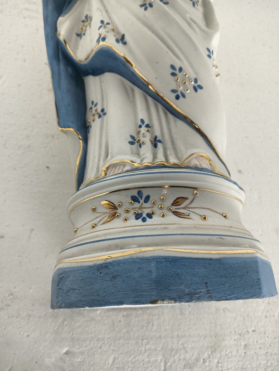 photo furniture Antique Porcelain Bisque Statue Virgin Mary Our Lady Madonna With Infant
