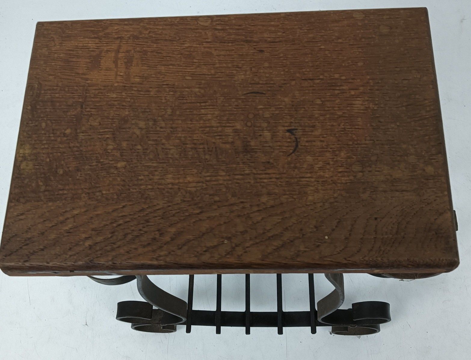 Vintage Wrought Cast Iron Wine Rack Bottle Holder Side Table Wooden Top Farmhous photo vinterior