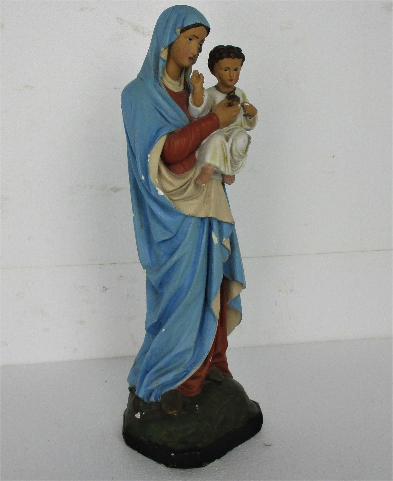 Large Statue Virgin Mary Madonna Infant Treading On Snake Plaster Htf 20.47" photo Art